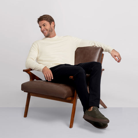 Anytime Crewneck Sweater in Cream worn in casual moment