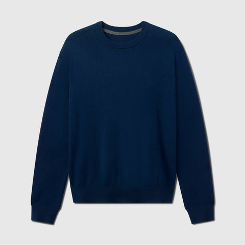 Man wearing the Anytime Crewneck Sweater in Deep Blue