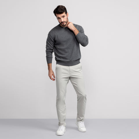 The Anytime Crewneck Sweater in Medium Heather Gray shown from the side