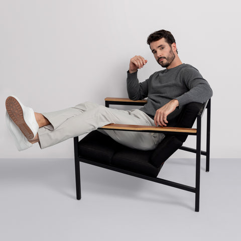 Man in the Anytime Crewneck Sweater Medium Heather Gray in a lifestyle shot