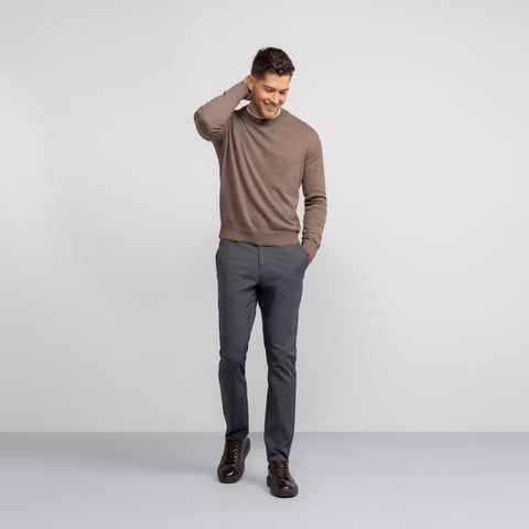 The Anytime Crewneck Sweater in Mocha Heather shown from the side