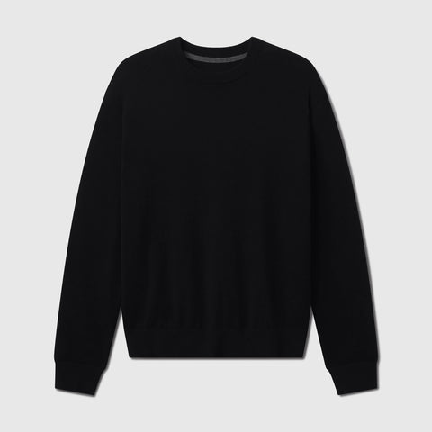 Detail view of the Anytime Crewneck Sweater in True Black.