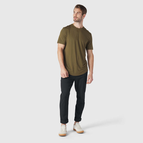 The Anytime Tee in Olive Green shown from the side