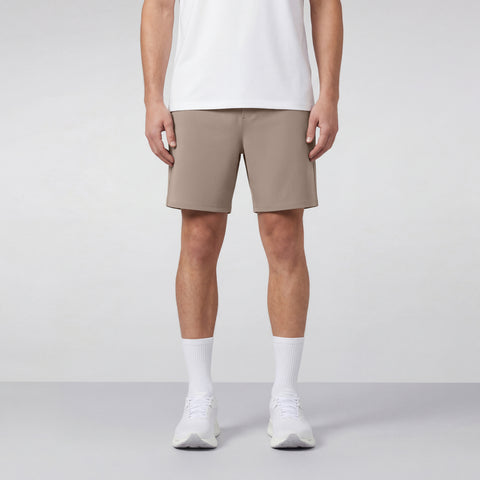 The Atlas Short 8" in Desert Taupe worn by a model