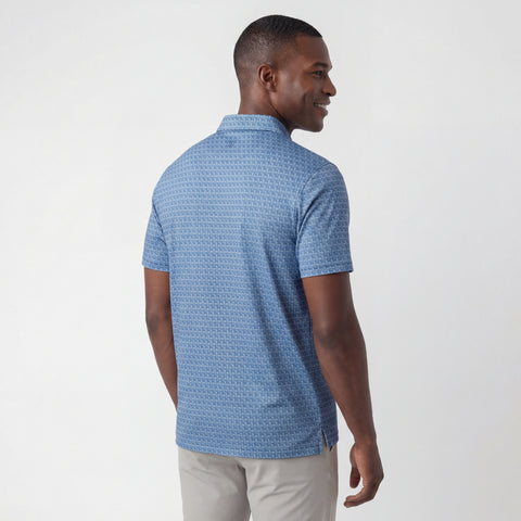 Back view of Clubhouse Performance Polo in Bering Sea Gridline
