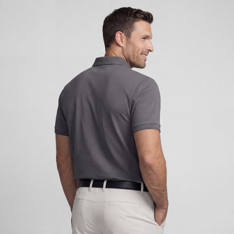 Back view of the Clubhouse Pique Polo in Charcoal Gray