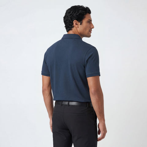Back view of the Clubhouse Pique Polo in Tidal Blue