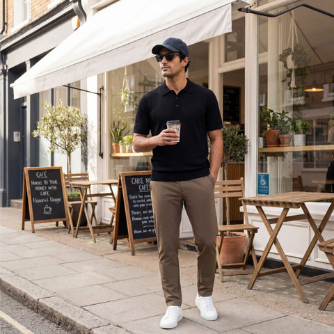 A man wearing the Jetsetter Tech Pant Slim Fit in Olive Green