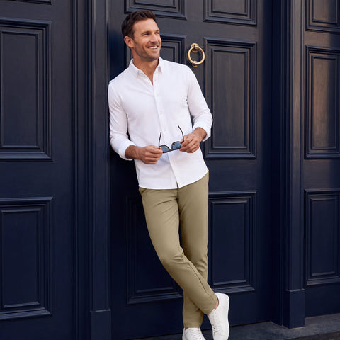 The Jetsetter Tech Pant in True Khaki on a white background