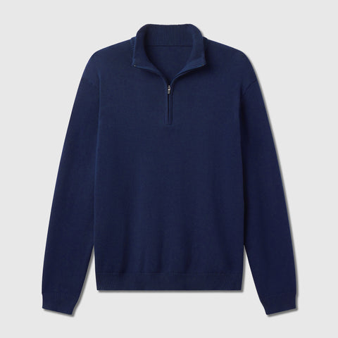 The Jetsetter Quarter-Zip Sweater in Navy on a neutral background