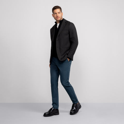 The Jetsetter Quarter-Zip Sweater in True Black, showing fabric and fit.