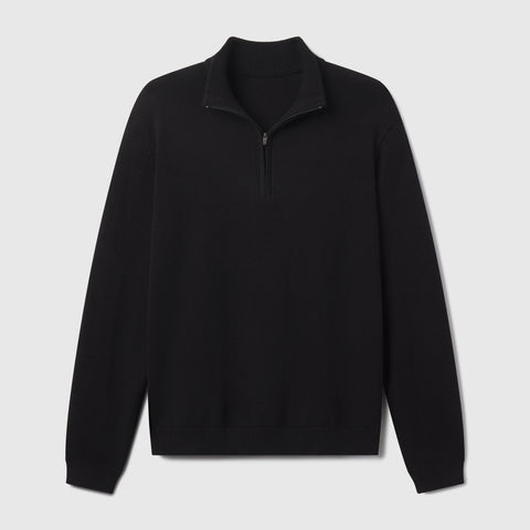 The Jetsetter Quarter-Zip Sweater in True Black, flat lay on white background.