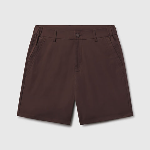 The Jetsetter Tech Short 7 inches in Bourbon Brown, lifestyle detail