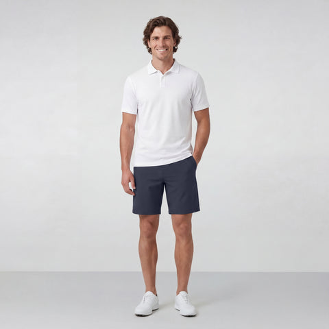 The Jetsetter Tech Short 7" in Deep Blue shown from the side