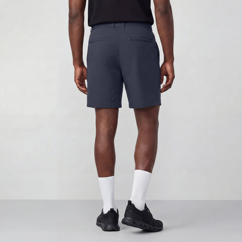 The Jetsetter Tech Short 7" in Deep Blue in a casual setting