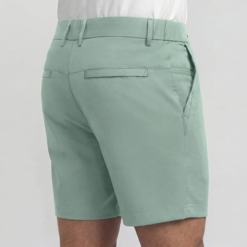 Back view of the Jetsetter Tech Short 7 inch in Sage Green.