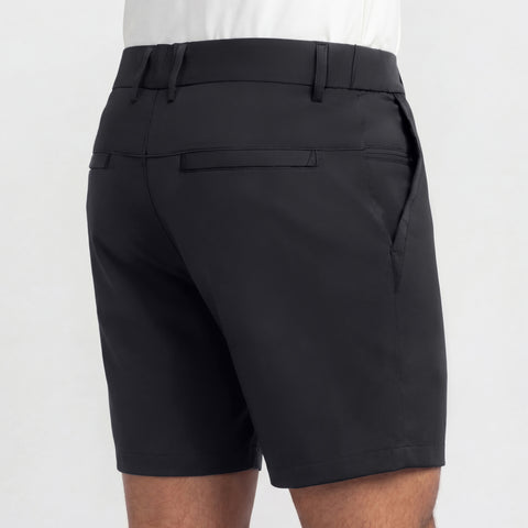 The Jetsetter Tech Short 7" in Space Black, back detail view.