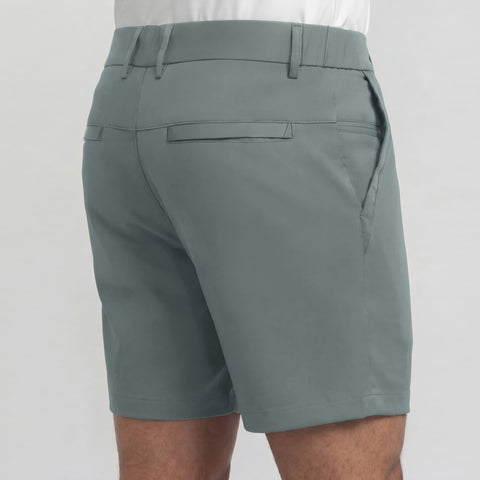 Back view of the Jetsetter Tech Short 7 inches in Storm Green