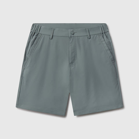 The Jetsetter Tech Short 7 inches in Storm Green, folded flat