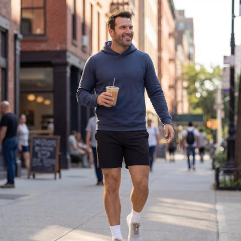 Lifestyle shot of the Jetsetter Tech Short 7 inches in True Black
