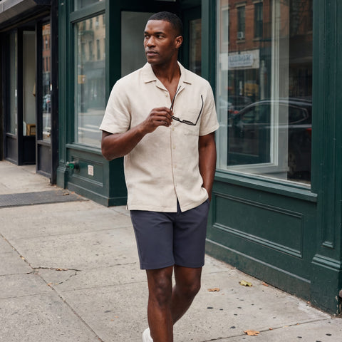 Lifestyle shot of the Jetsetter Tech Short 9 inches in Deep Blue