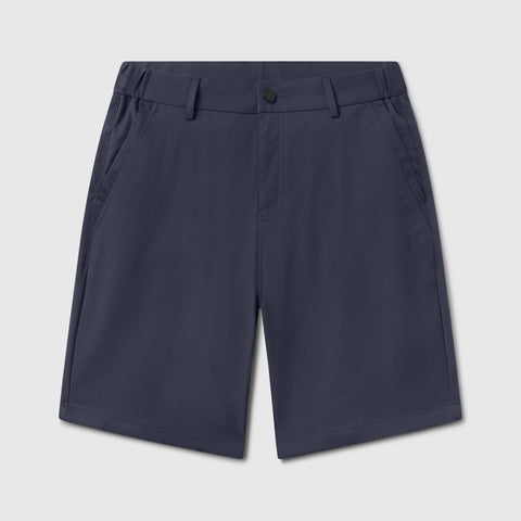 The Jetsetter Tech Short 9 inches in Deep Blue, folded flat