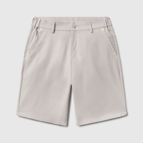 The Jetsetter Tech Short 9 inches in Sand Stone, folded flat