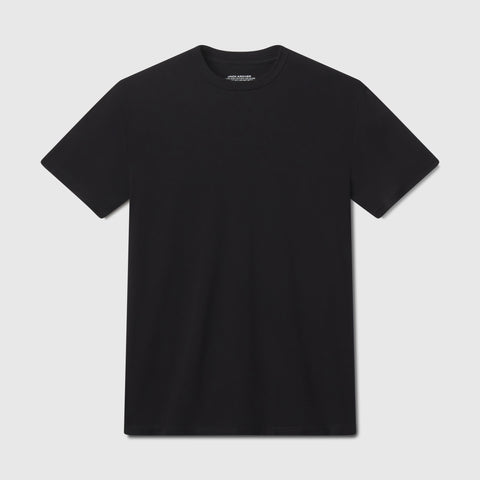 The Jack Archer Jetsetter Tee in True Black, a short-sleeve crewneck with a minimalist, logo-free design, is laid flat on a light gray background—ideal for any travel-ready wardrobe.