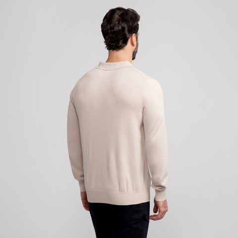Back view of the Legacy Polo Sweater in Beige.