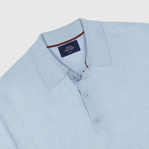 The Legacy Resort Polo in Mist Blue lifestyle view