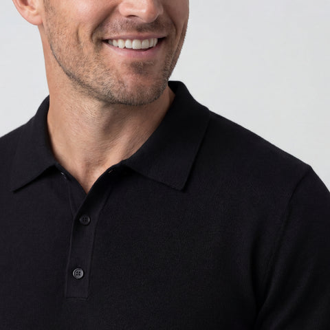 Detail view of the Legacy Resort Polo in True Black.