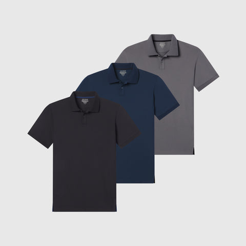 The Clubhouse Polo Pack, a bundle of three polos in coordinated colors