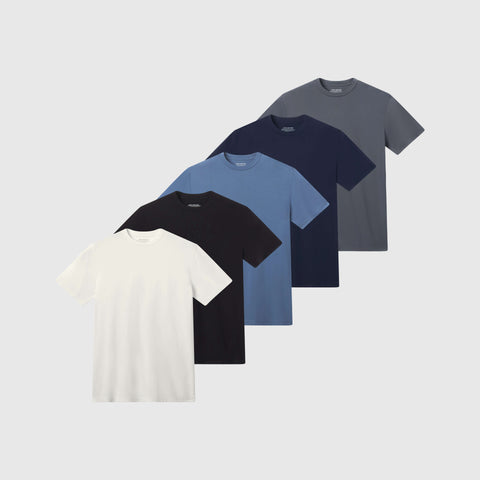 The Jetsetter Tee Pack, 5-pack bundle on a neutral background