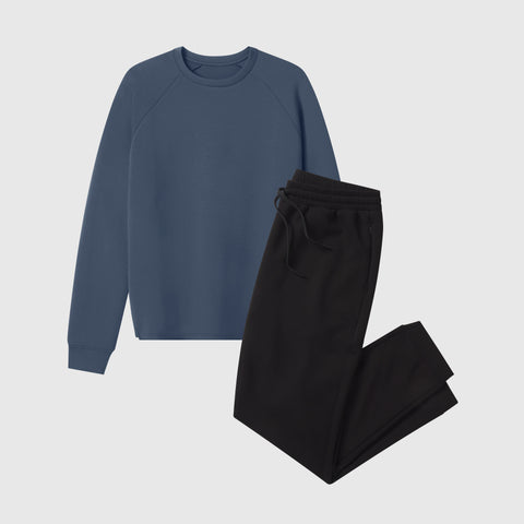 A man wearing The Comfort Kit, styled with crew and joggers.