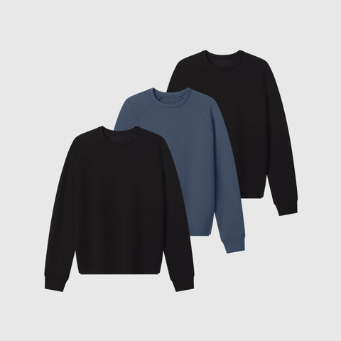 The Sandwash Crewneck Pack, showing three crewnecks in mixed colors.