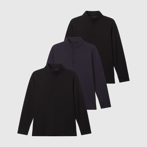 The Sandwash Quarter-Zip Pack, showing three quarter-zips in mixed colors.