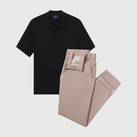 The Getaway Kit with Jetsetter Tech Pant and Legacy Resort Polo styled on a model.