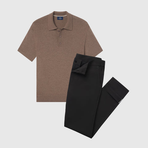 The Getaway Kit featuring Jetsetter Tech Pant and Legacy Resort Polo on a model.