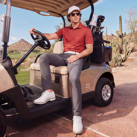 The Clubhouse Performance Polo in Red Brickline detail view