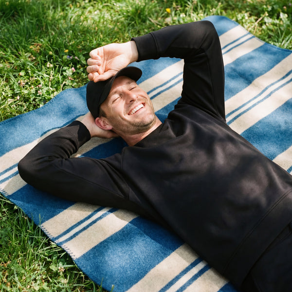 A man wearing the Sandwash Crewneck in True Black.