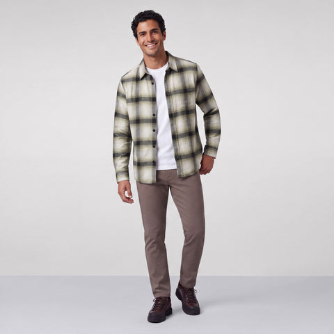Alternate angle of a man in the Anytime Plaid Shirt, Blackwatch