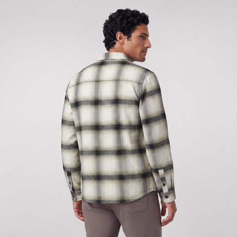 Back view of the Anytime Plaid Shirt in Blackwatch Cream Plaid