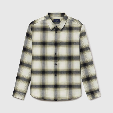 The Anytime Plaid Shirt in Blackwatch Cream Plaid, laid flat