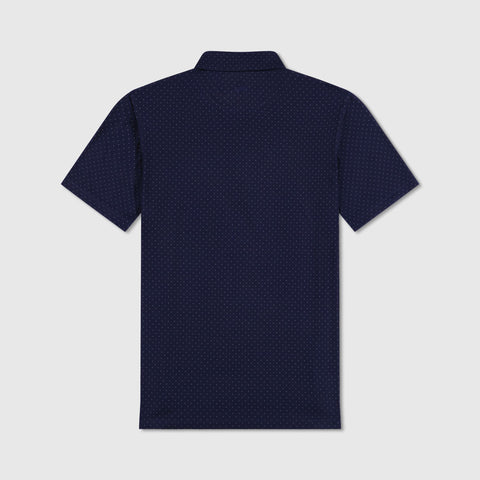 Close-up of the Clubhouse Performance Polo in Navy Micro Dot fabric