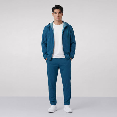 Back view of the Clubhouse Range Hooded Jacket in Pacific Blue