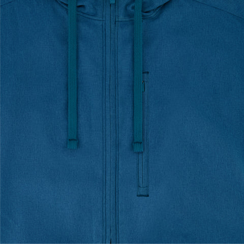 The Clubhouse Range Hooded Jacket in Pacific Blue, lifestyle moment