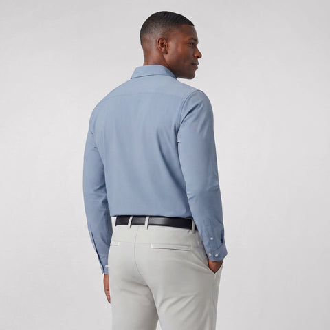 Back view of the Everywear Shirt Standard Length in Chambray Blue.