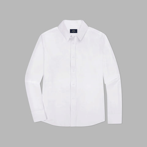 Detail of the Everywear Shirt, Shorter Length, in True White