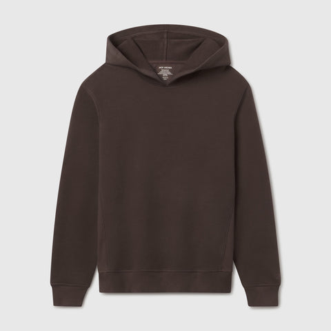 Espresso brown hooded sweatshirt shown flat against a light background.