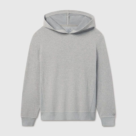 Heather gray hooded sweatshirt shown flat against a light background.